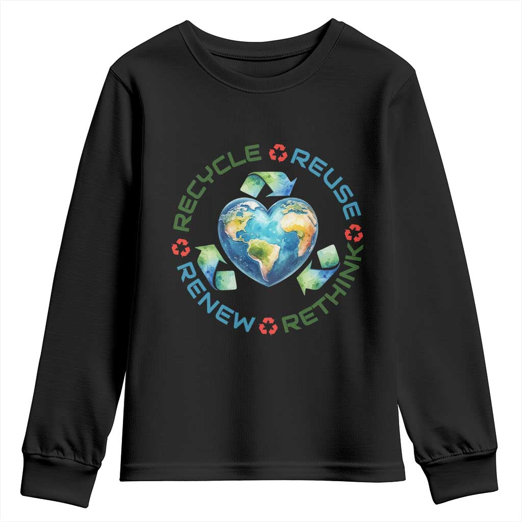 Recycle Reuse Renew Rethink Youth Sweatshirt Zero Waste Life TS12 Black Print Your Wear
