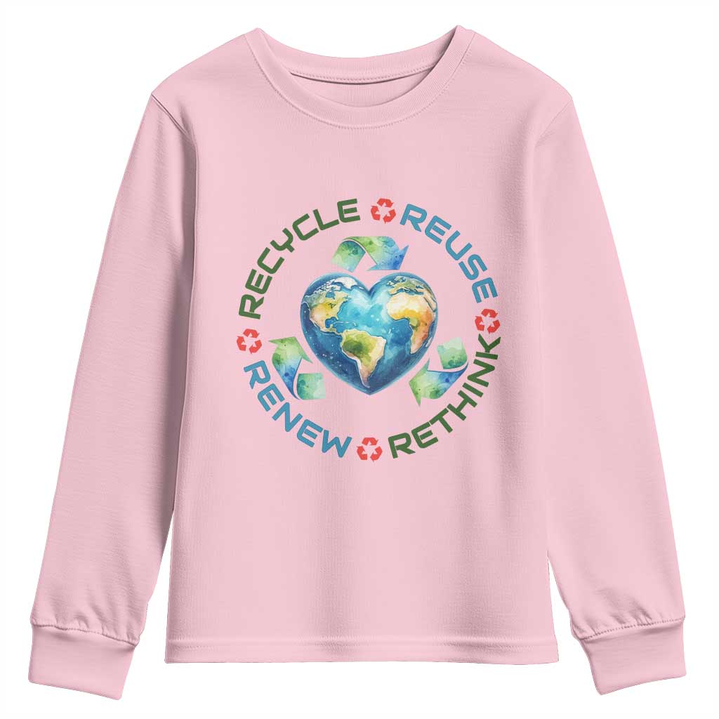 Recycle Reuse Renew Rethink Youth Sweatshirt Zero Waste Life TS12 Light Pink Print Your Wear