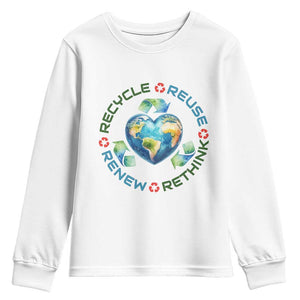 Recycle Reuse Renew Rethink Youth Sweatshirt Zero Waste Life TS12 White Print Your Wear