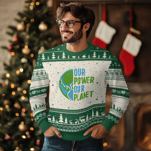 Our Power Our Planet Ugly Christmas Sweater Earth Day Words Environmentalist Gift TS12 Beige Green Print Your Wear