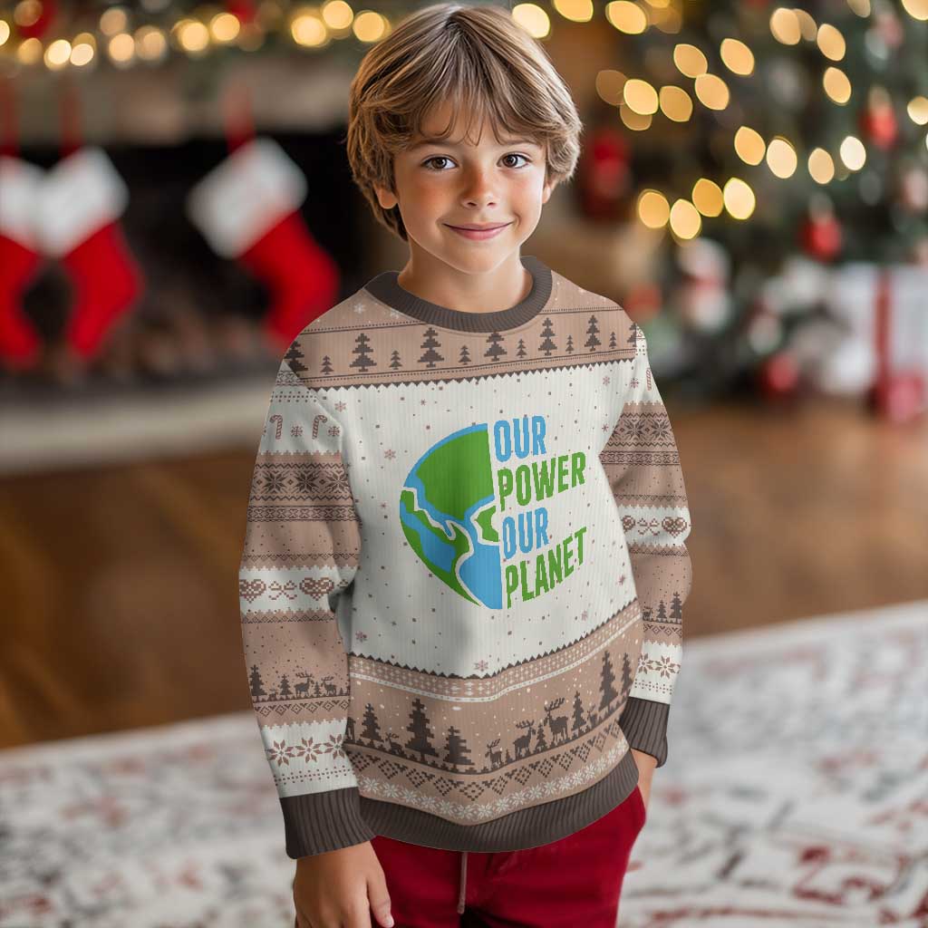 Our Power Our Planet Ugly Christmas Sweater Earth Day Words Environmentalist Gift TS12 Mocha Mousse Print Your Wear