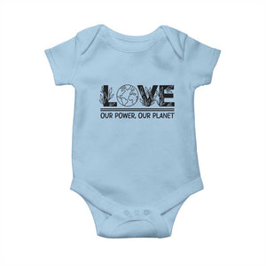 Earth Day 2026 Baby Onesie Our Power Our Planet TS12 Light Blue Print Your Wear