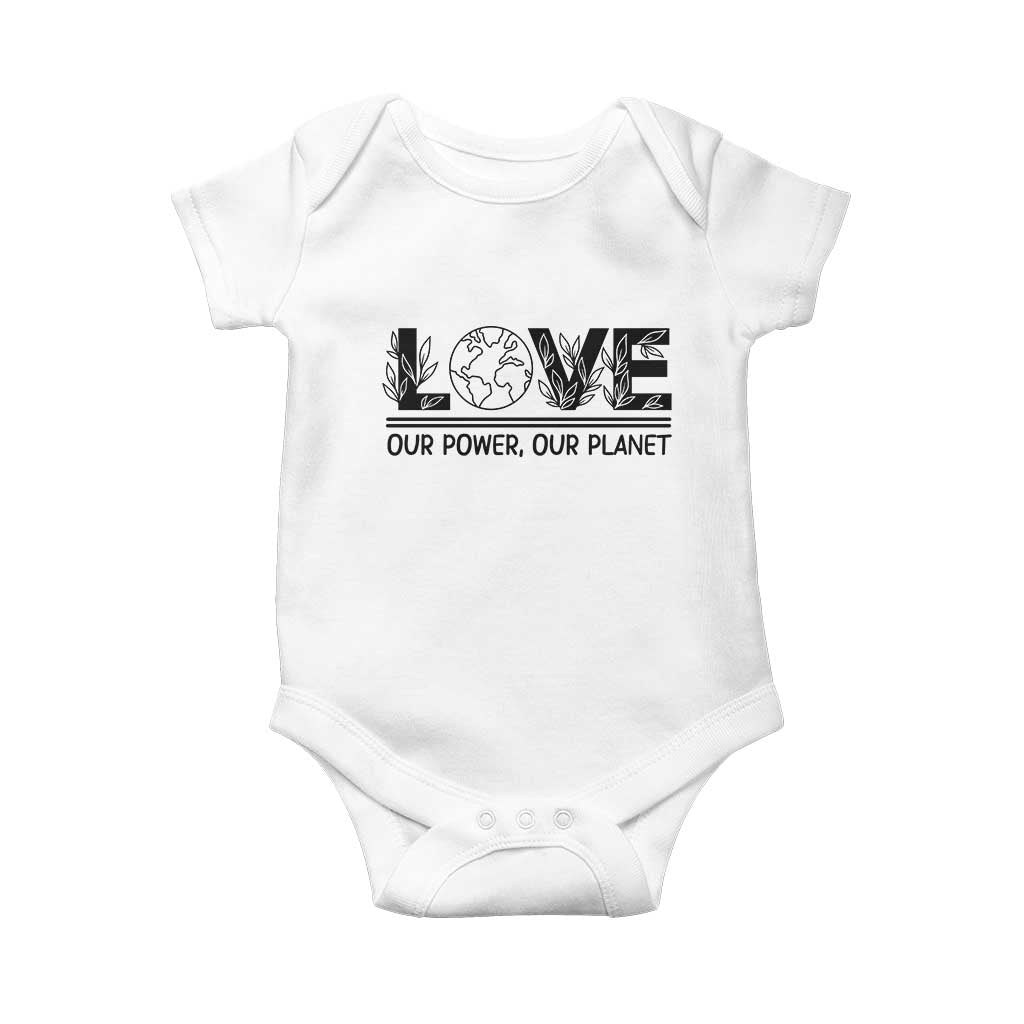 Earth Day 2026 Baby Onesie Our Power Our Planet TS12 White Print Your Wear