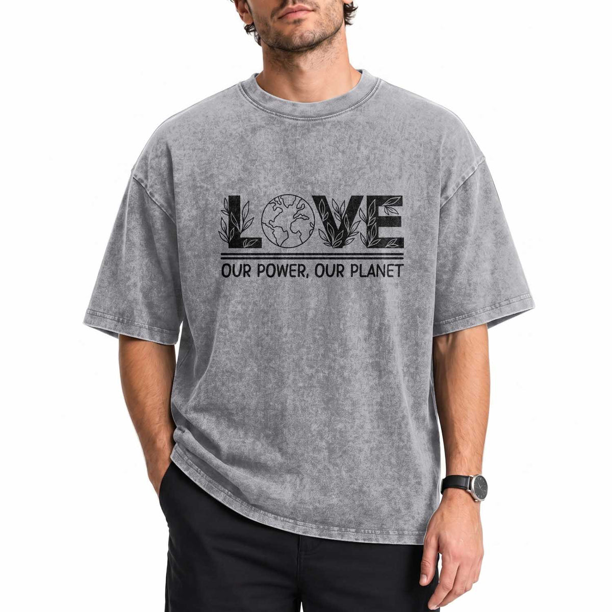 Earth Day 2026 Washed Cotton T-Shirt Our Power Our Planet