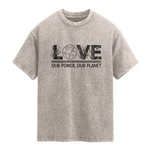 Earth Day 2026 Washed Cotton T-Shirt Our Power Our Planet