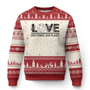 Earth Day 2026 Ugly Christmas Sweater Our Power Our Planet TS12 Beige Red Print Your Wear