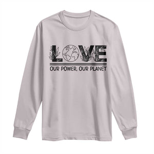 Earth Day 2026 Long Sleeve Shirt Our Power Our Planet TS12 Ice Gray Print Your Wear