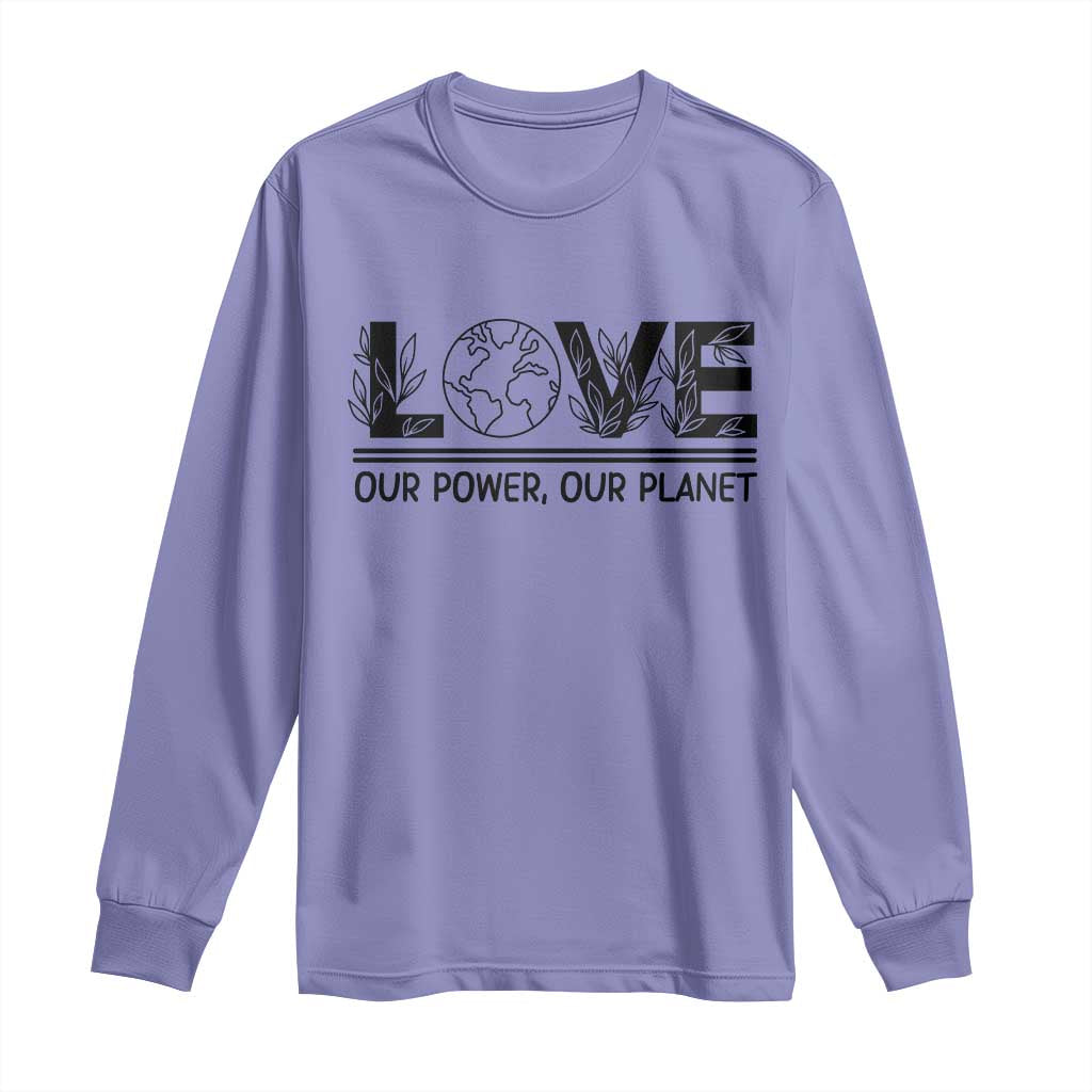 Earth Day 2026 Long Sleeve Shirt Our Power Our Planet TS12 Violet Print Your Wear