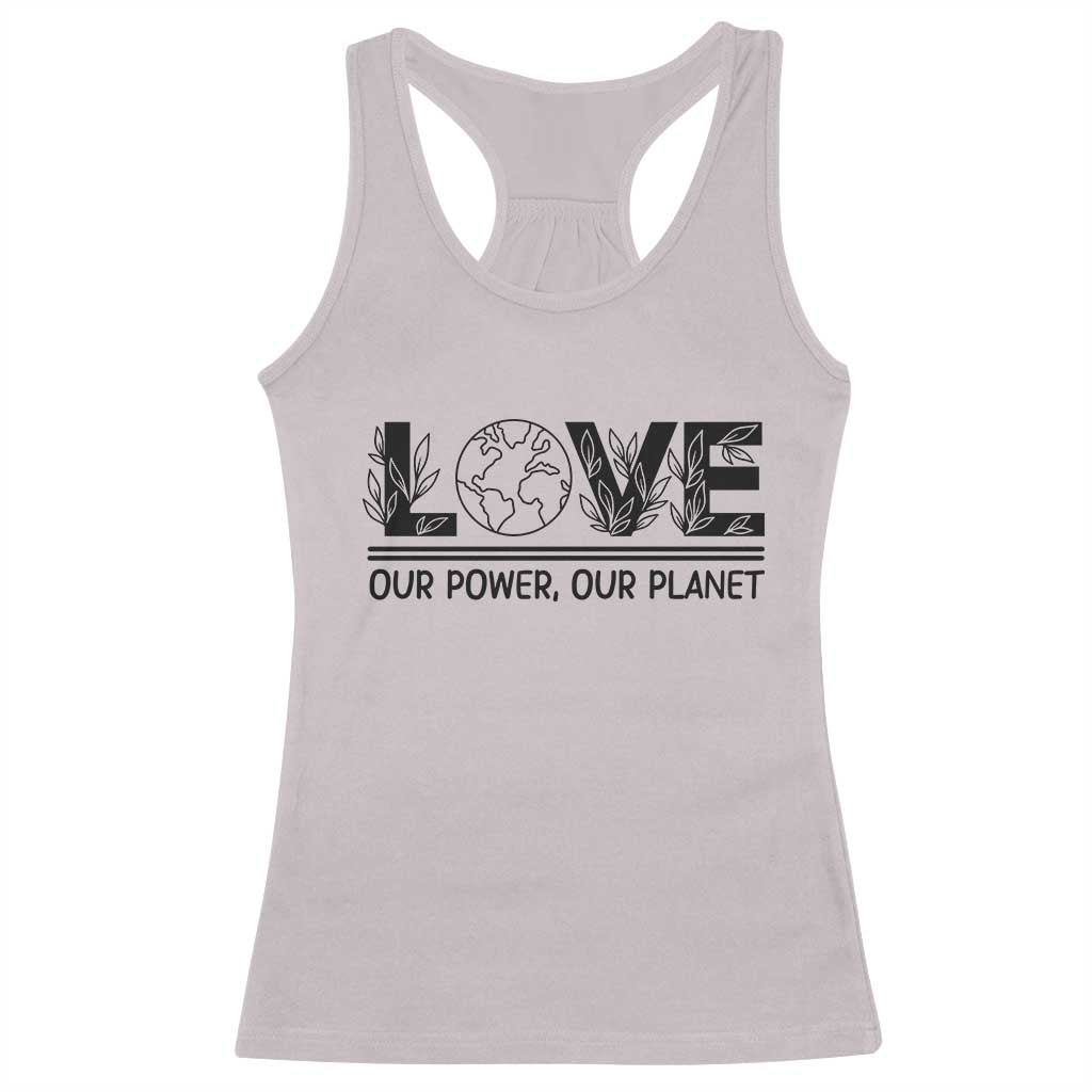 Earth Day 2026 Racerback Tank Top Our Power Our Planet TS12 Ice Gray Print Your Wear