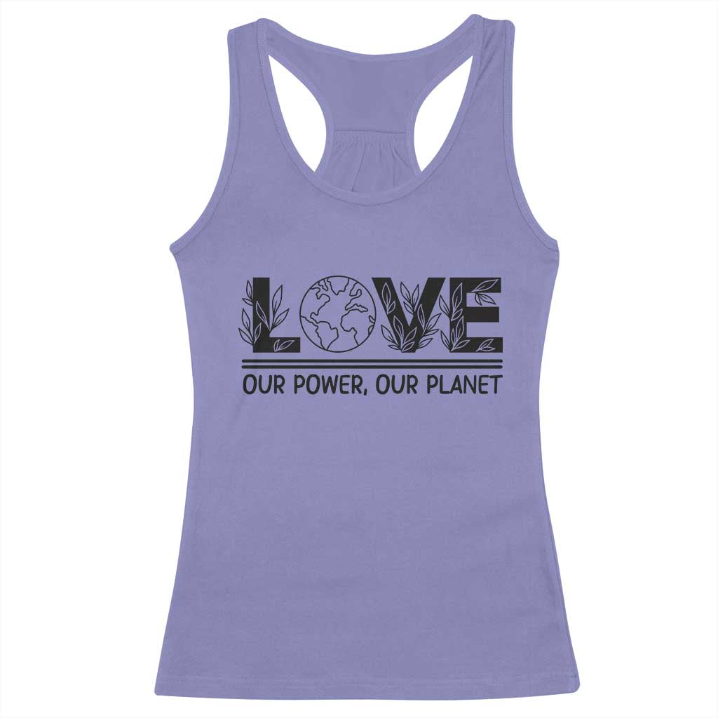 Earth Day 2026 Racerback Tank Top Our Power Our Planet TS12 Violet Print Your Wear