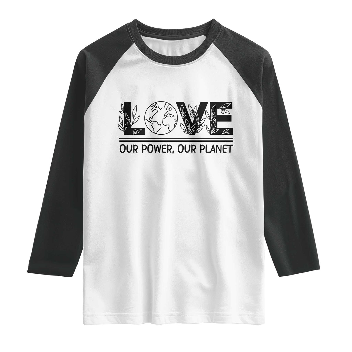 Earth Day 2026 Raglan Shirt Our Power Our Planet TS12 White Black Print Your Wear