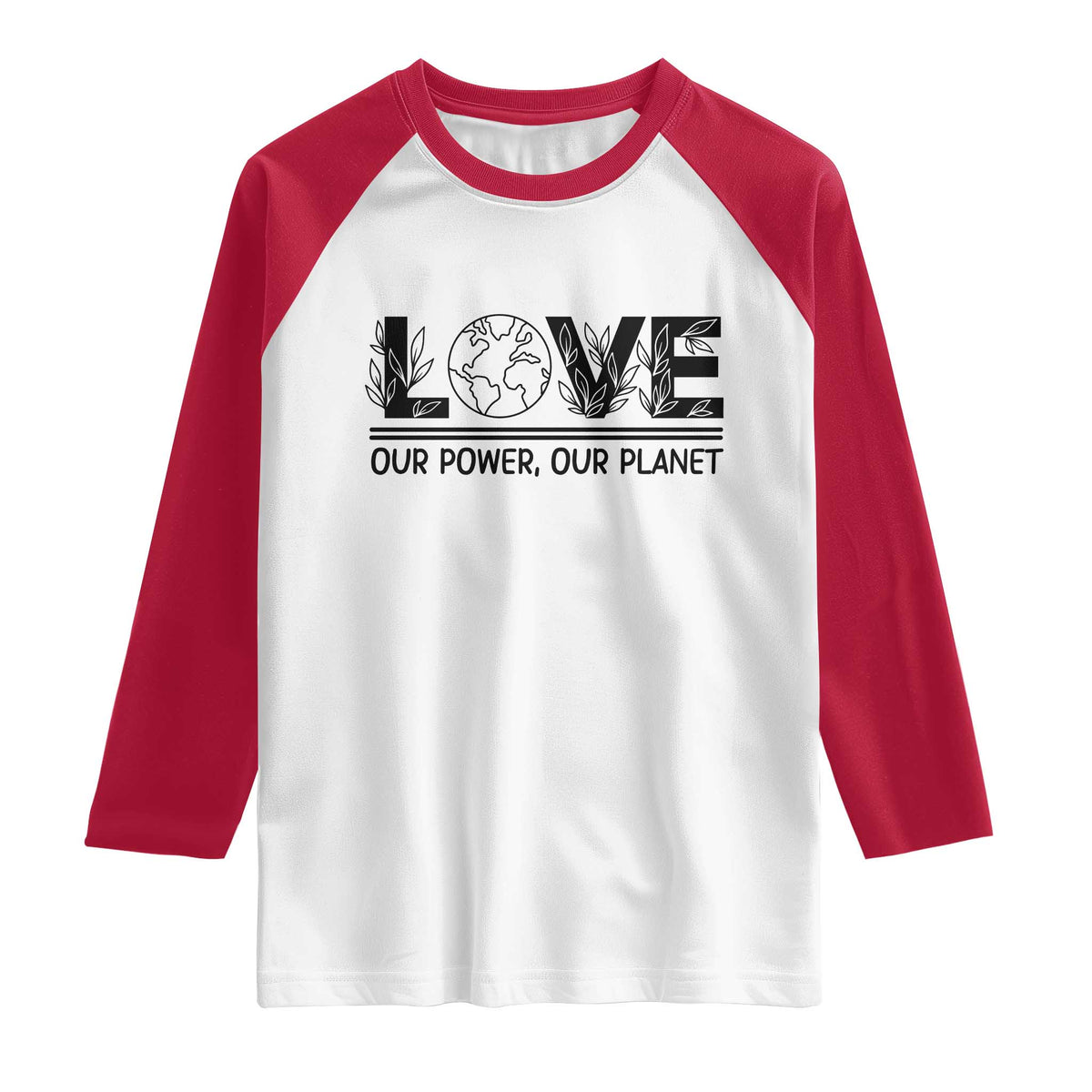Earth Day 2026 Raglan Shirt Our Power Our Planet TS12 White Red Print Your Wear