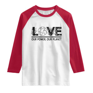 Earth Day 2026 Raglan Shirt Our Power Our Planet TS12 White Red Print Your Wear