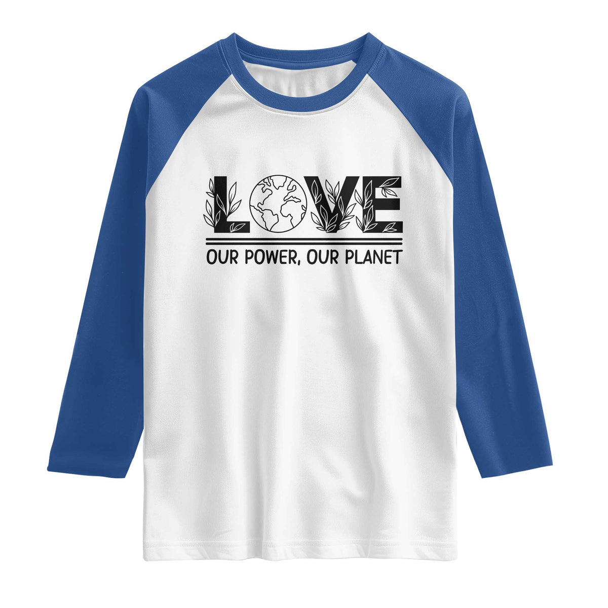 Earth Day 2026 Raglan Shirt Our Power Our Planet TS12 White Royal Print Your Wear