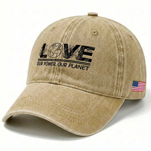 Earth Day 2026 Washed Cotton Baseball Cap Our Power Our Planet TS12 Print Your Wear