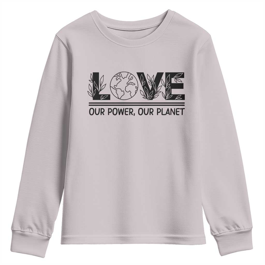 Earth Day 2026 Youth Sweatshirt Our Power Our Planet TS12 Ice Gray Print Your Wear