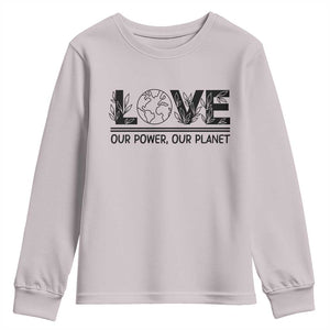Earth Day 2026 Youth Sweatshirt Our Power Our Planet TS12 Ice Gray Print Your Wear