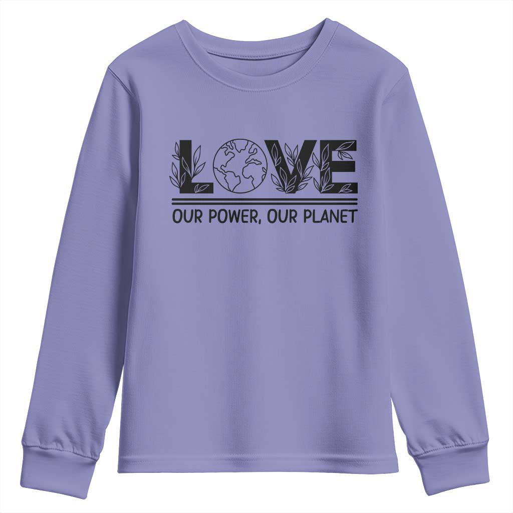 Earth Day 2026 Youth Sweatshirt Our Power Our Planet TS12 Violet Print Your Wear