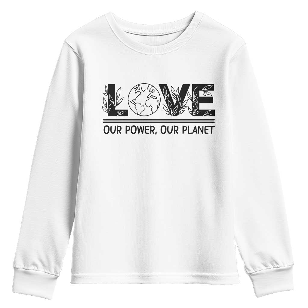 Earth Day 2026 Youth Sweatshirt Our Power Our Planet TS12 White Print Your Wear
