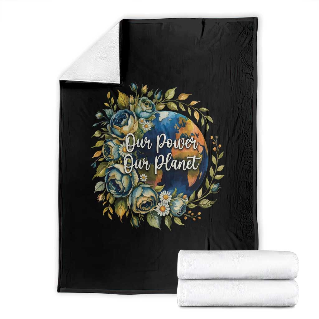 Save The Planet Earth Day Throw Blanket Our Power Our Planet TS12 Black Print Your Wear