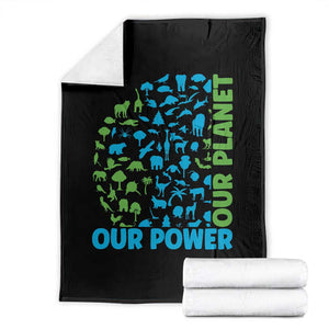 Earth Day Environmental Activism Throw Blanket Our Power Our Planet TS12 Black Print Your Wear
