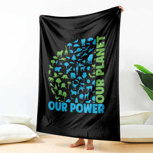 Earth Day Environmental Activism Throw Blanket Our Power Our Planet TS12 Print Your Wear