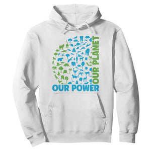 Earth Day Environmental Activism Hoodie Our Power Our Planet TS12 White Print Your Wear
