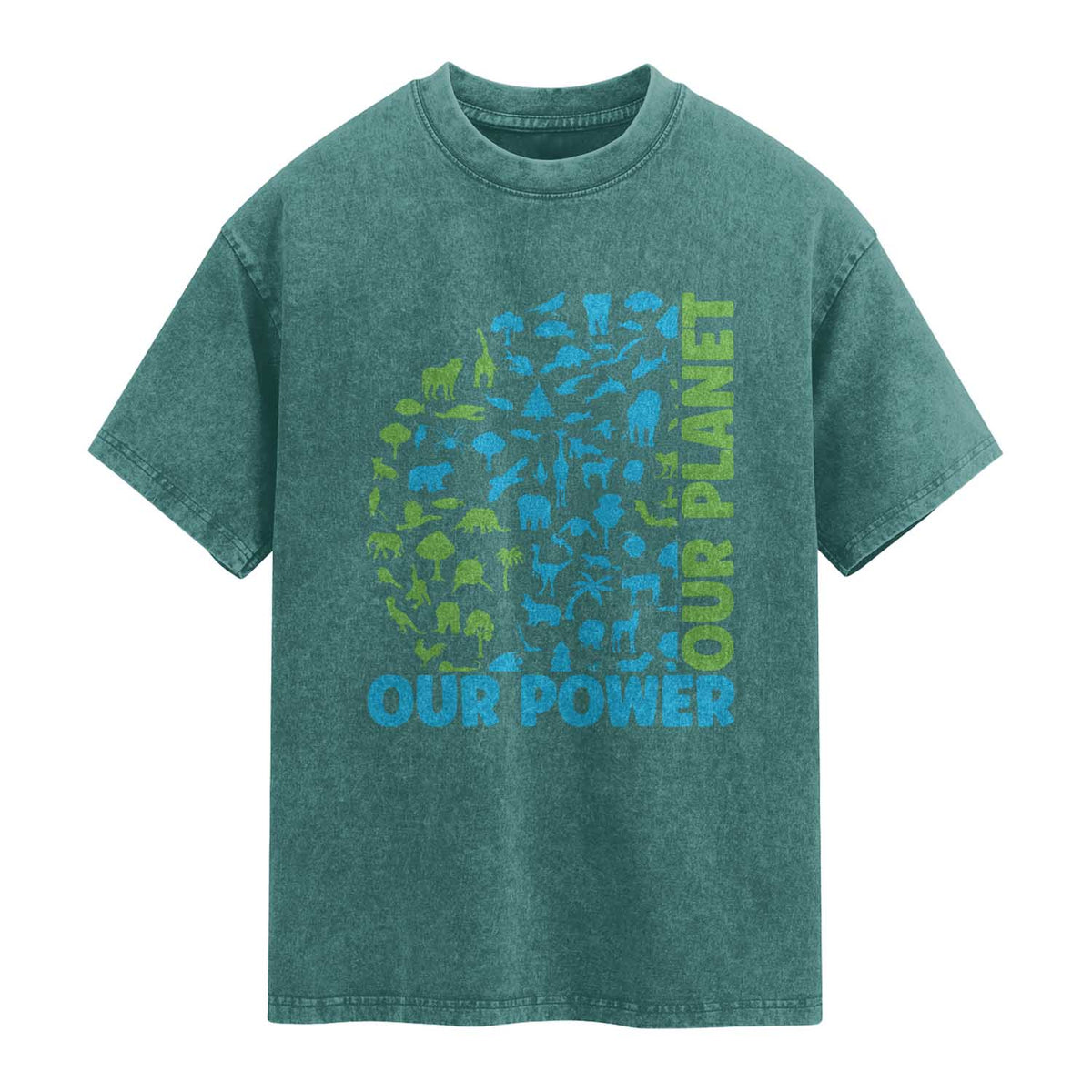 Earth Day Environmental Activism Washed Cotton T-Shirt Our Power Our Planet