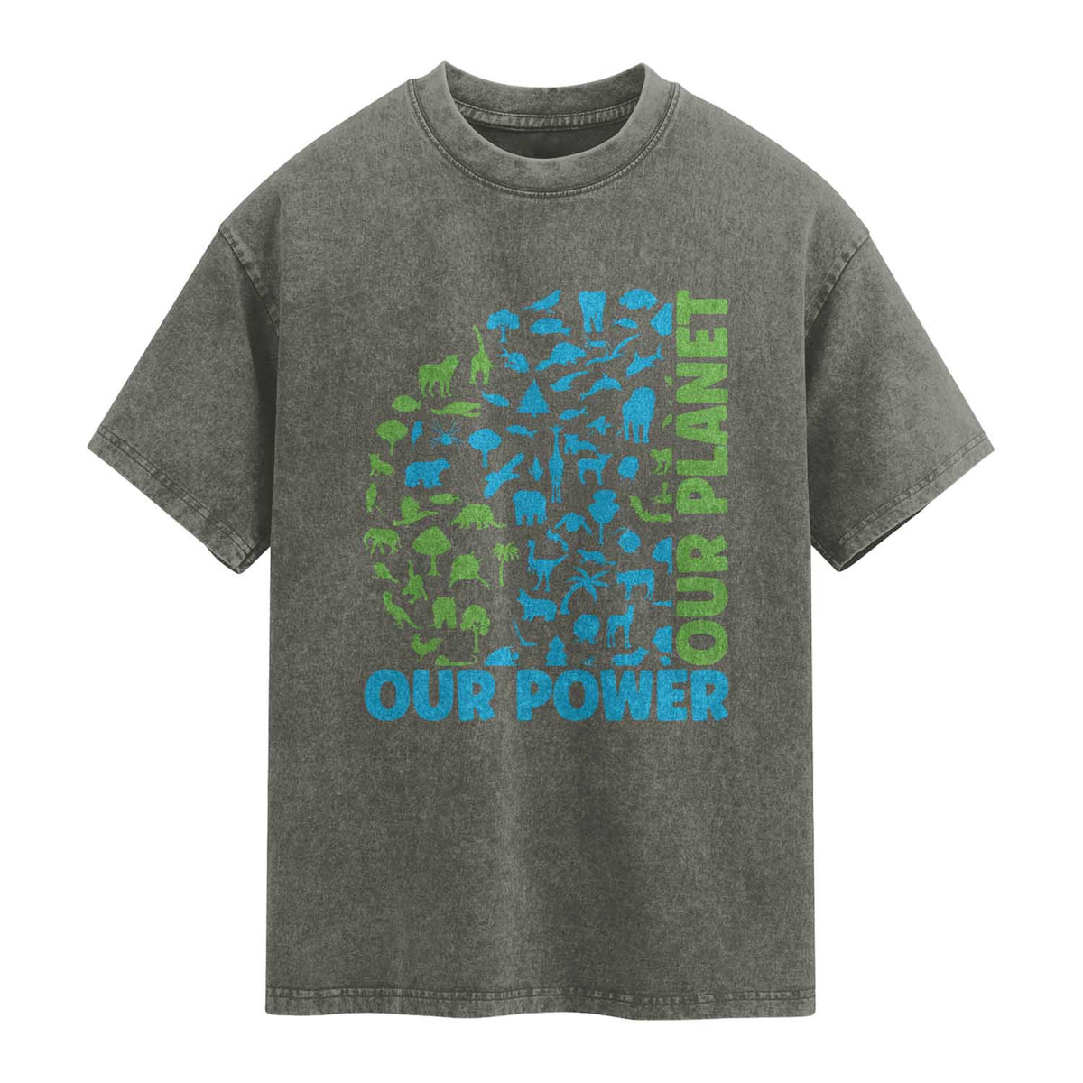 Earth Day Environmental Activism Washed Cotton T-Shirt Our Power Our Planet
