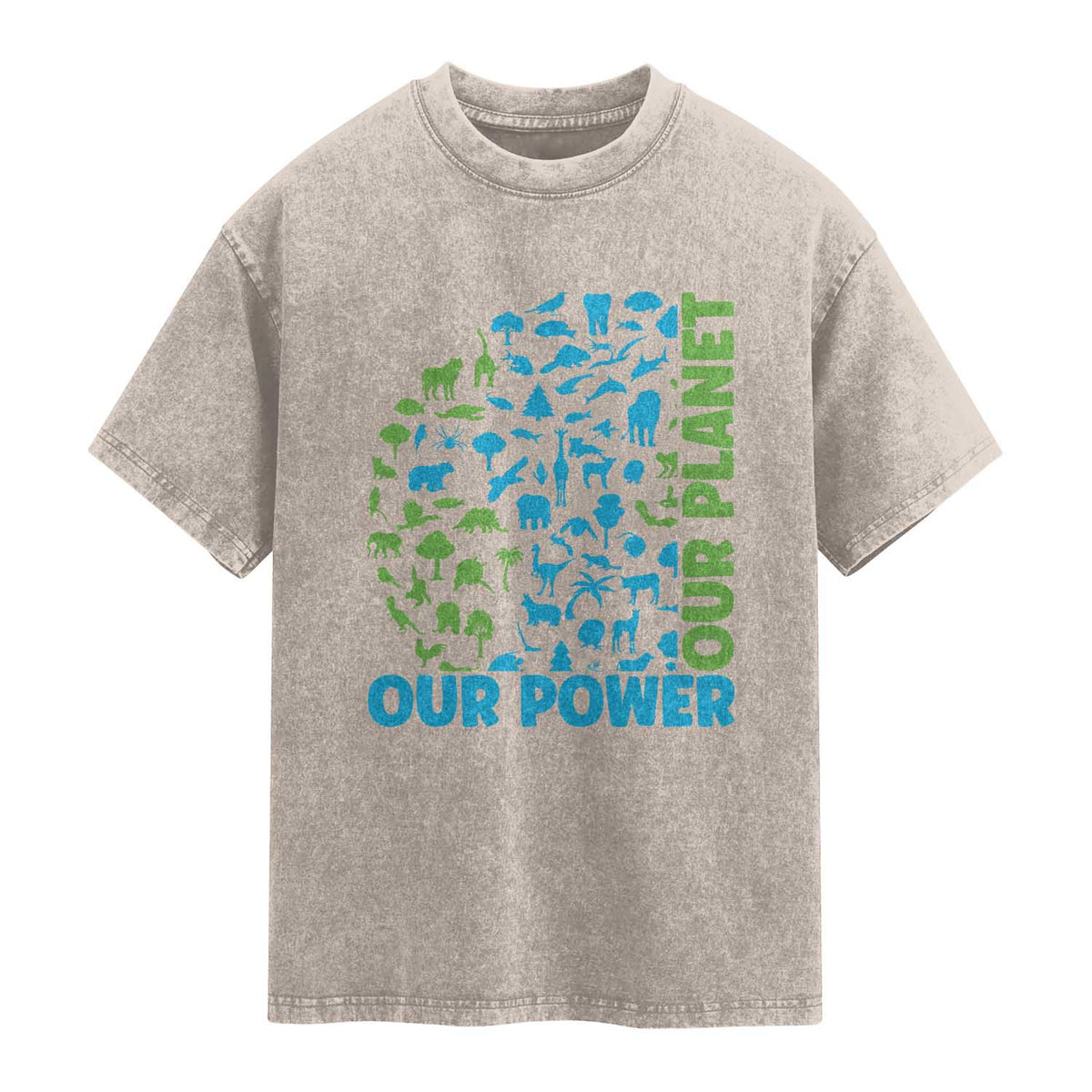Earth Day Environmental Activism Washed Cotton T-Shirt Our Power Our Planet