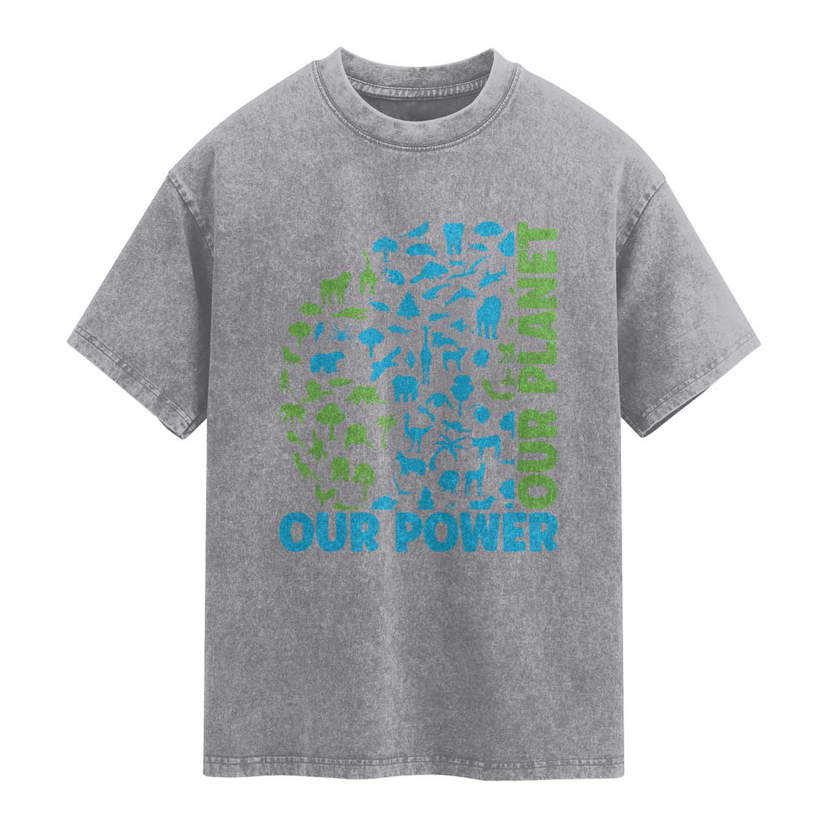 Earth Day Environmental Activism Washed Cotton T-Shirt Our Power Our Planet