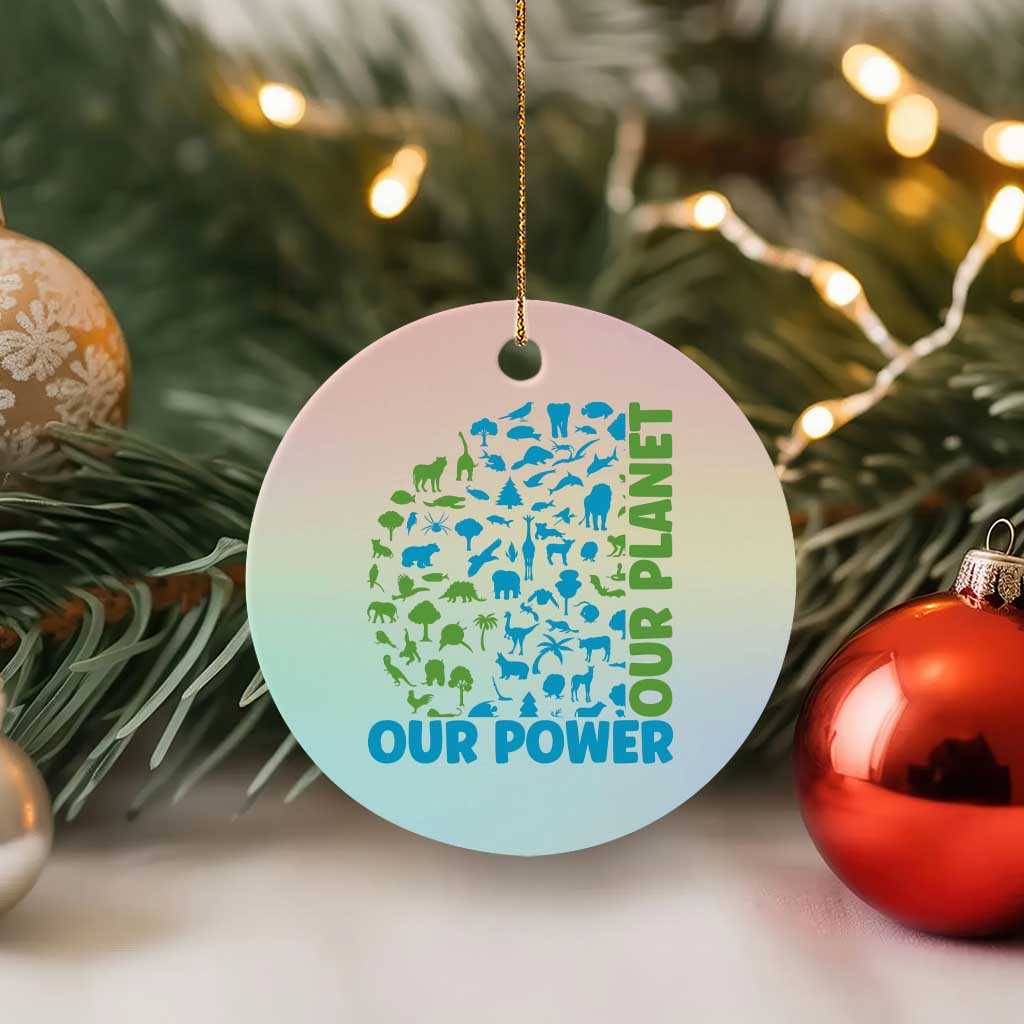 Earth Day Environmental Activism Ceramic Ornament Our Power Our Planet TS12 1pc Pastel Print Your Wear