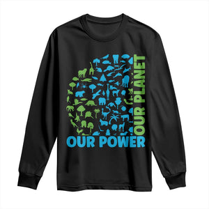 Earth Day Environmental Activism Long Sleeve Shirt Our Power Our Planet TS12 Black Print Your Wear