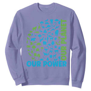 Earth Day Environmental Activism Sweatshirt Our Power Our Planet TS12 Violet Print Your Wear
