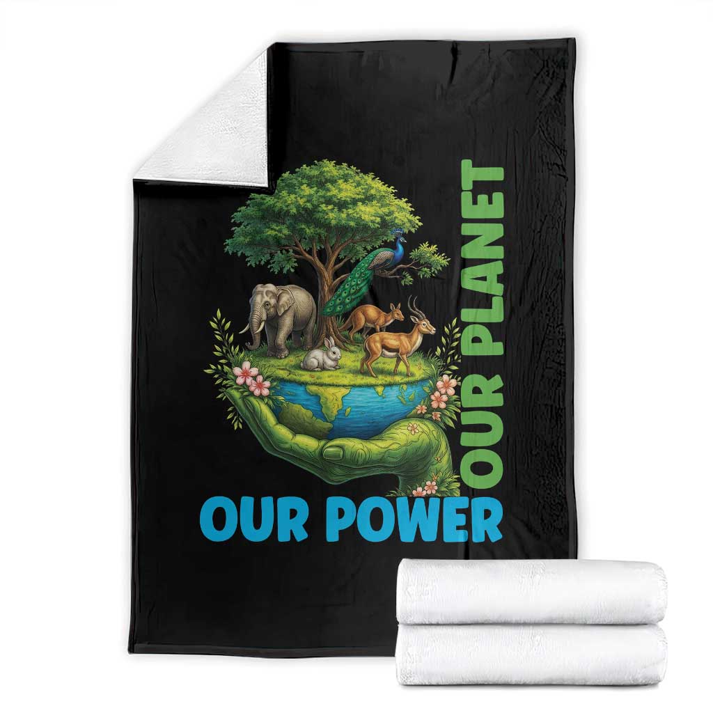 Our Power Our Planet Throw Blanket Earth Day Nature Lover Gift TS12 Black Print Your Wear