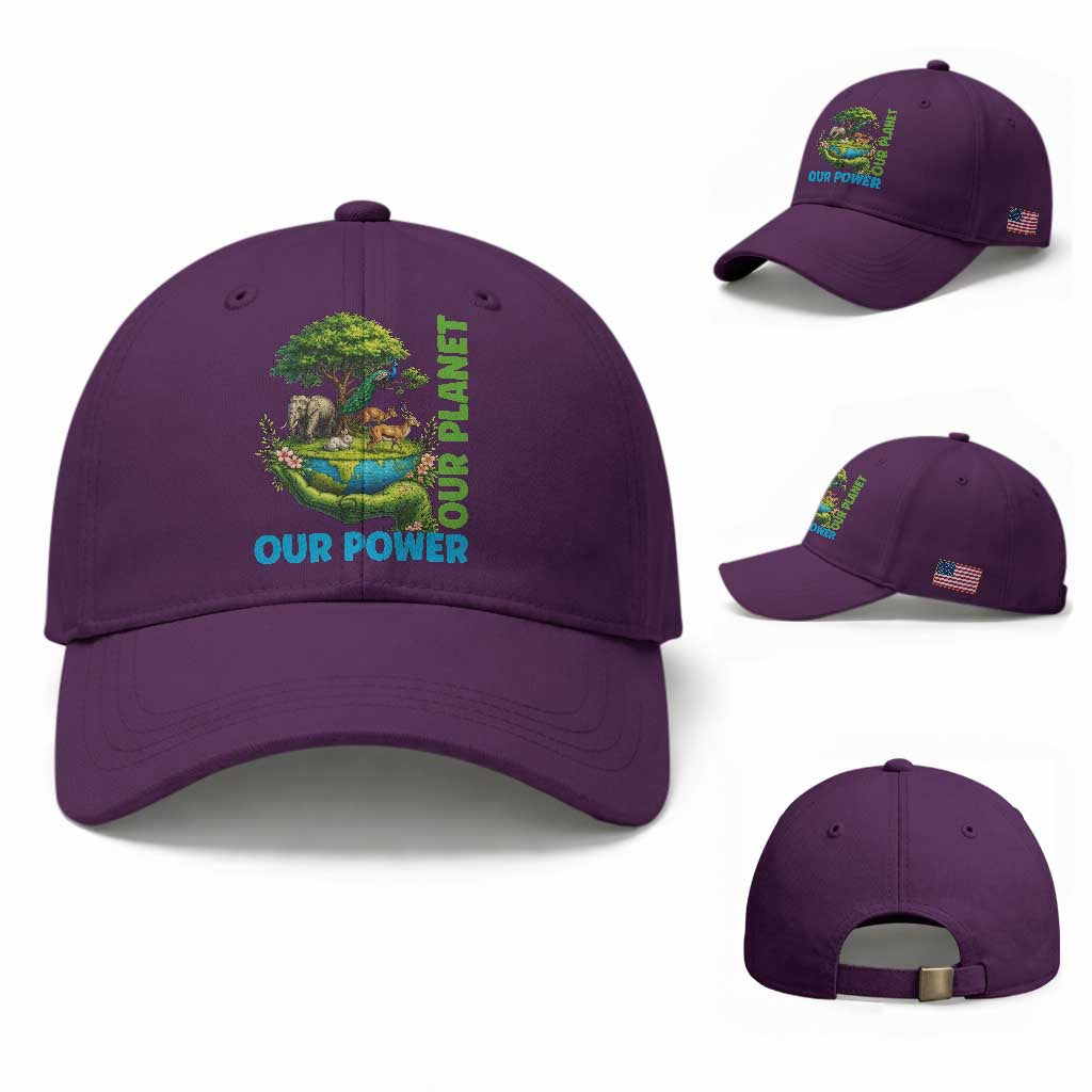 Our Power Our Planet Baseball Cap Earth Day Nature Lover Gift TS12 Baseball Cap Universal Fit Purple Print Your Wear