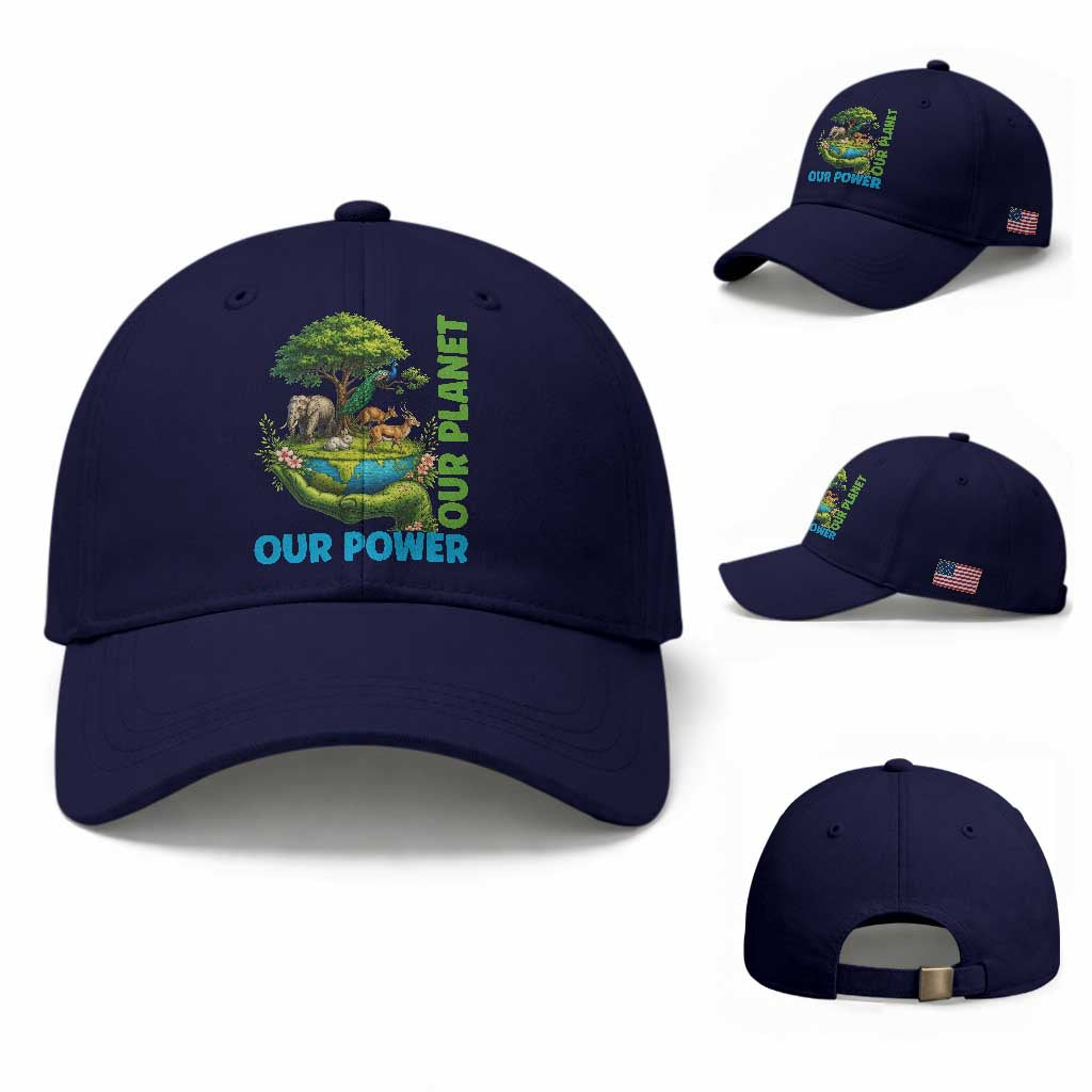 Our Power Our Planet Baseball Cap Earth Day Nature Lover Gift TS12 Baseball Cap Universal Fit Dark Blue Print Your Wear