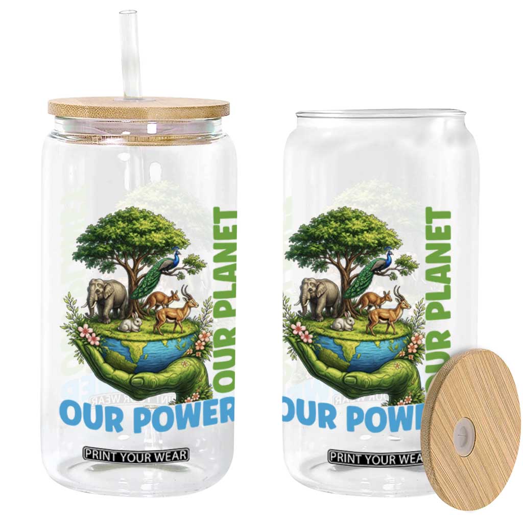 Our Power Our Planet Glass Can Earth Day Nature Lover Gift TS12 Print Your Wear