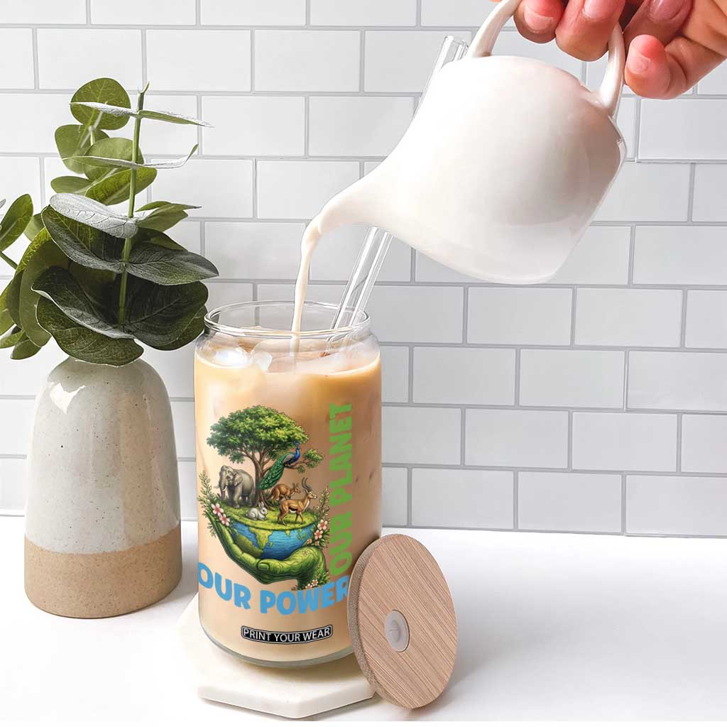 Our Power Our Planet Glass Can Earth Day Nature Lover Gift TS12 Print Your Wear