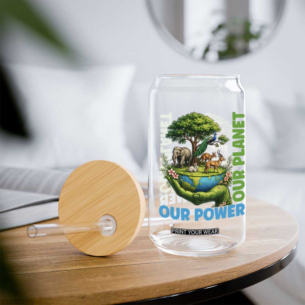 Our Power Our Planet Glass Can Earth Day Nature Lover Gift TS12 Print Your Wear