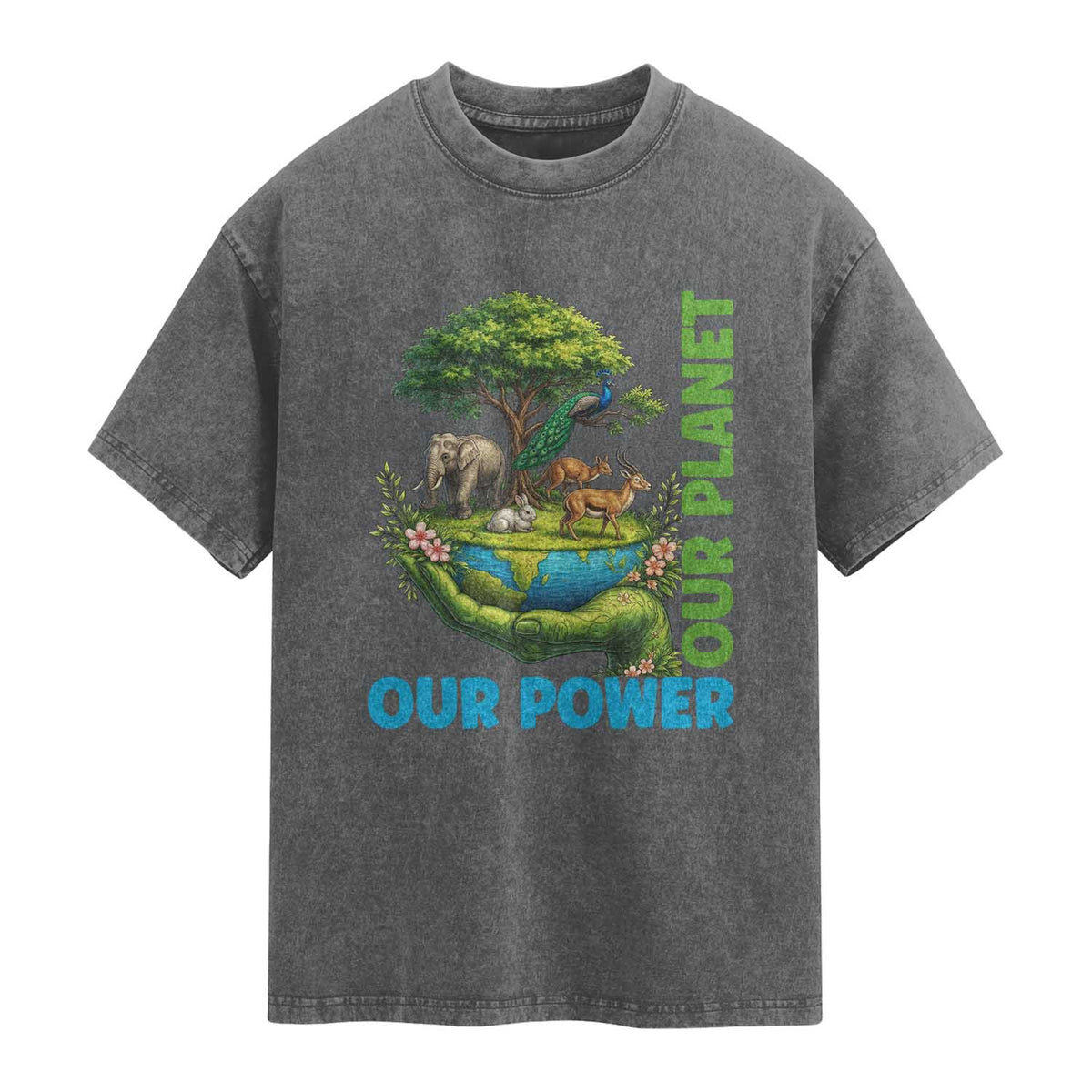 Our Power Our Planet Washed Cotton T-Shirt Earth Day Nature Lover Gift