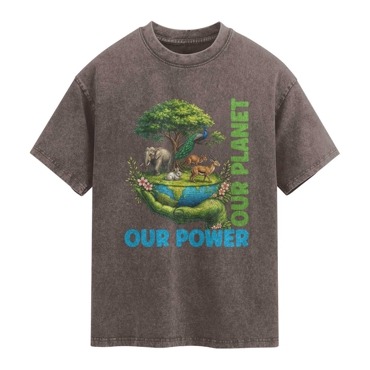 Our Power Our Planet Washed Cotton T-Shirt Earth Day Nature Lover Gift