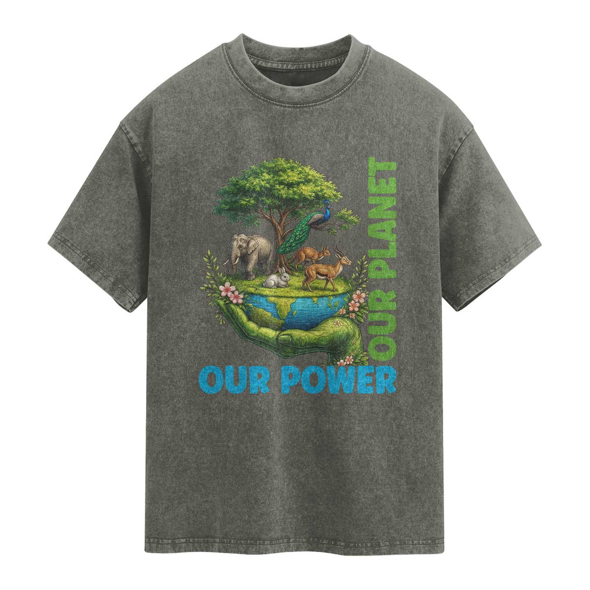 Our Power Our Planet Washed Cotton T-Shirt Earth Day Nature Lover Gift