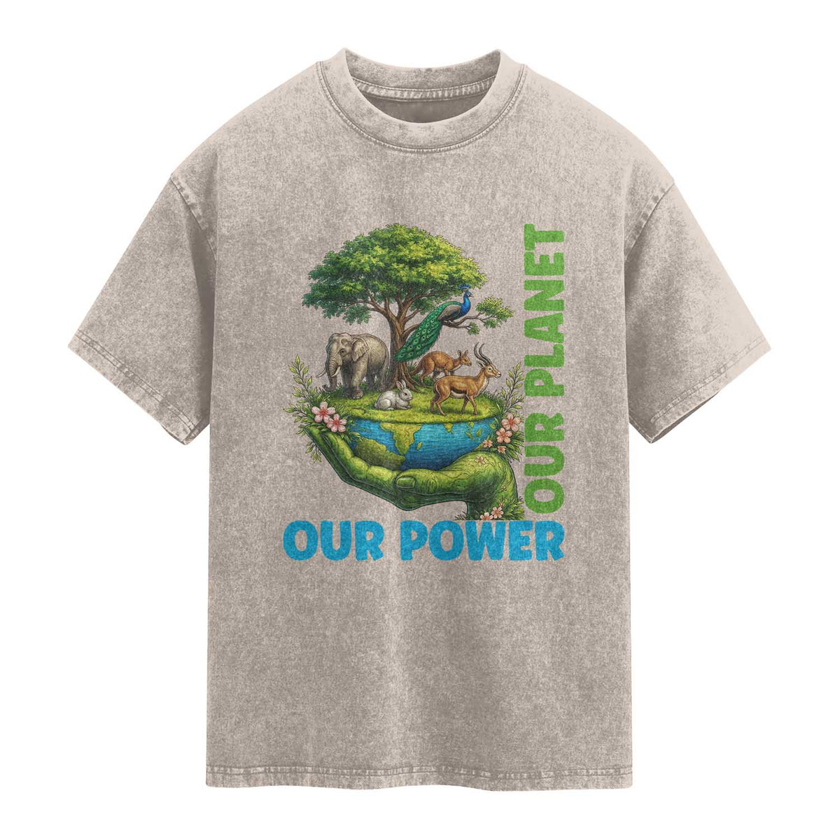 Our Power Our Planet Washed Cotton T-Shirt Earth Day Nature Lover Gift