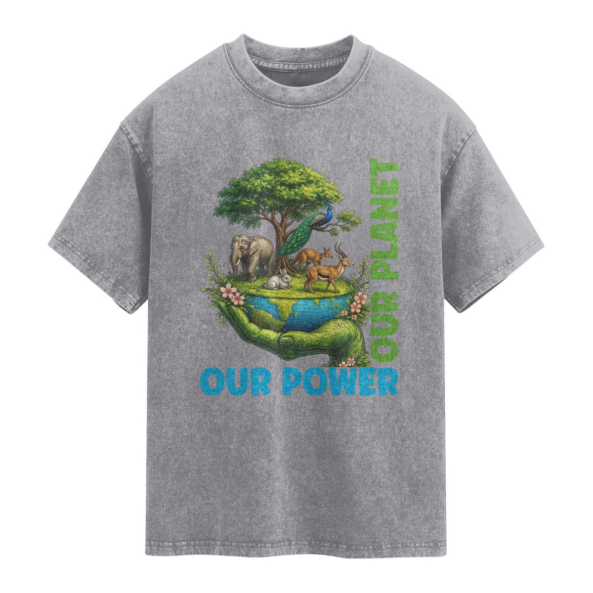 Our Power Our Planet Washed Cotton T-Shirt Earth Day Nature Lover Gift