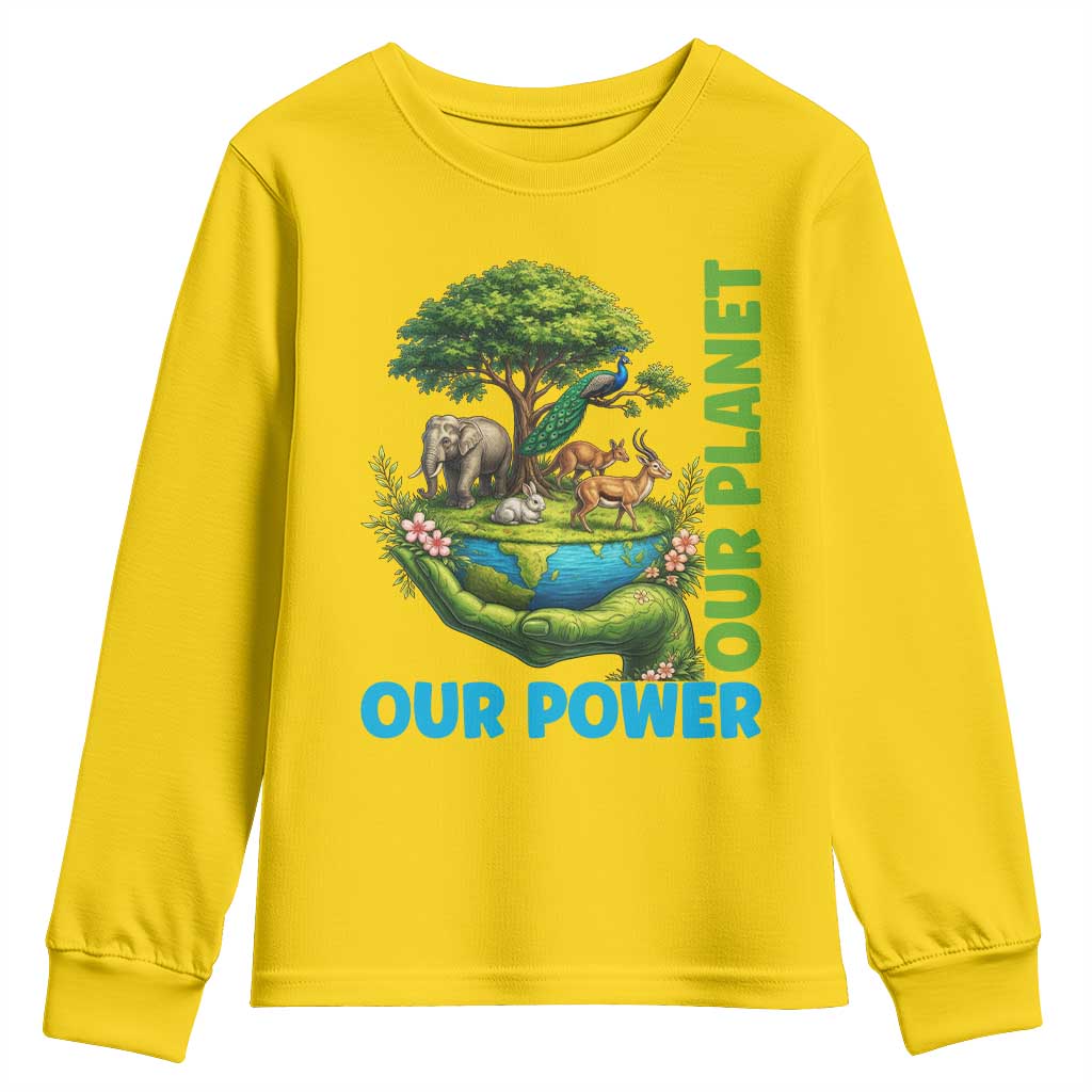 Our Power Our Planet Youth Sweatshirt Earth Day Nature Lover Gift TS12 Daisy Print Your Wear