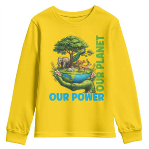 Our Power Our Planet Youth Sweatshirt Earth Day Nature Lover Gift TS12 Daisy Print Your Wear