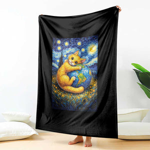 Earth Day Throw Blanket Starry Night Cat Hugging Earth TS12 Print Your Wear