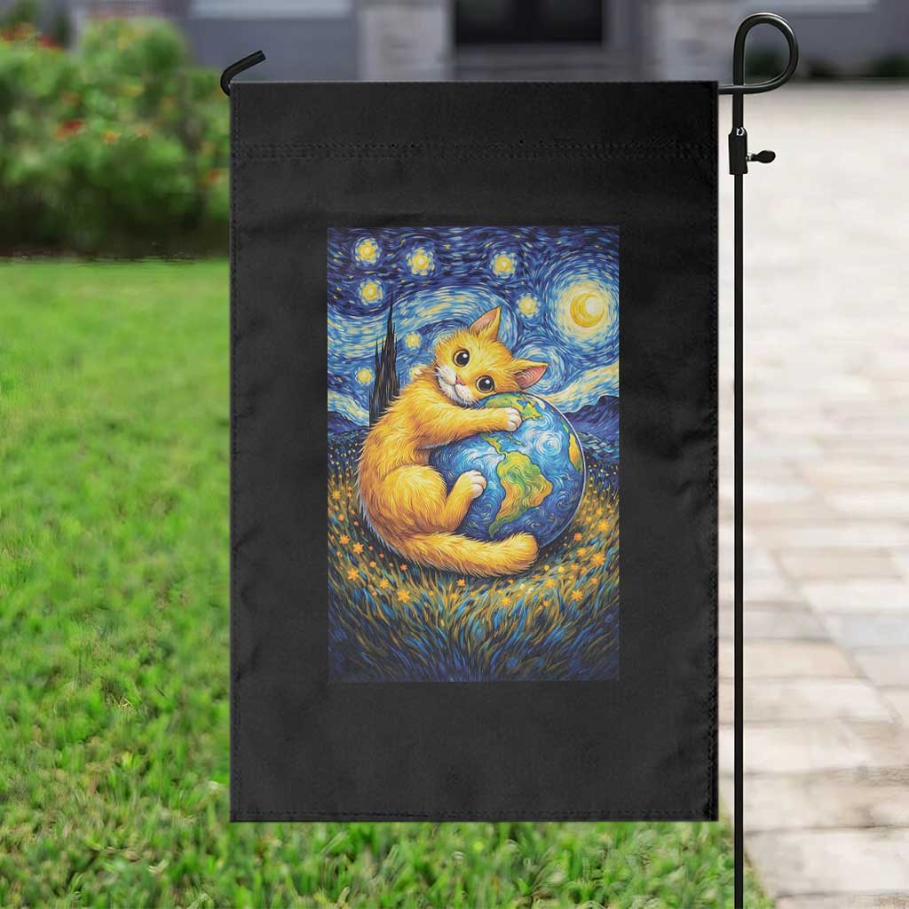 Earth Day Garden Flag Starry Night Cat Hugging Earth TS12 Print Your Wear