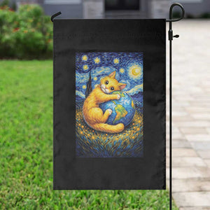 Earth Day Garden Flag Starry Night Cat Hugging Earth TS12 Print Your Wear